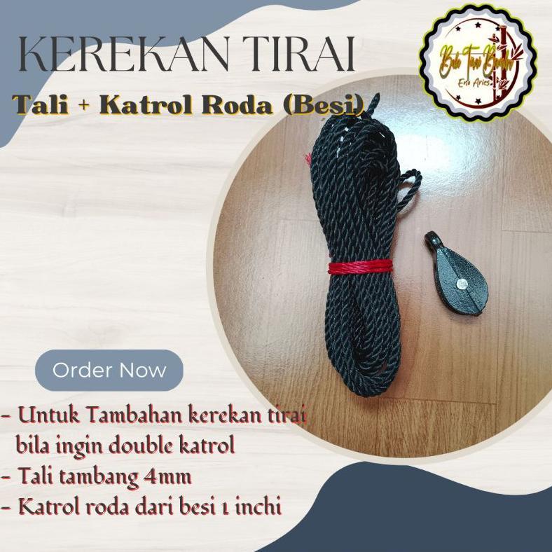Tali tambang + Katrol untuk penggulung tirai bambu kre,krey, krei kerekan