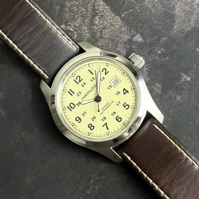 HAMILTON Khaki Field Mechanical Auto 38 Original Swiss Made Watch Black White Leather Nato King H694