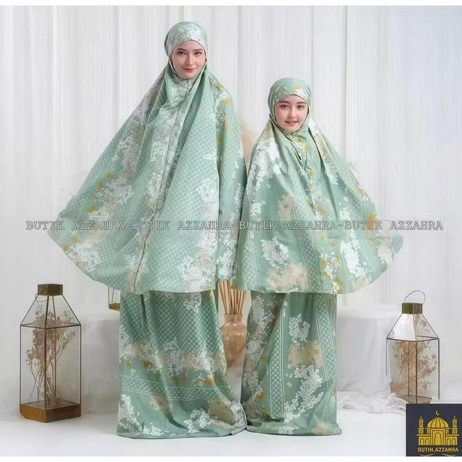 BUTIK AZZAHRA MUKENA COUPLE IBU ANAK ALENA 2IN1 RESLETING TRAVEL KATUN MIKRO