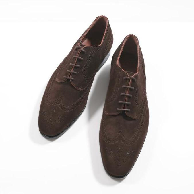 Axel Wingtip Derby in Chocolate Suede Calfskin terlaris