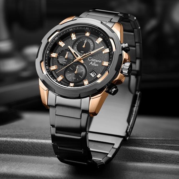 JAM TANGAN PRIA CRISTIANO AILLEN 8888 RANTAI CHRONO ORIGINAL WATER RESIST BERGARANSI terlaris
