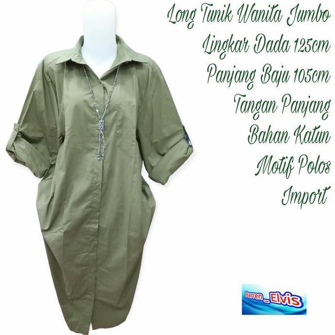 Long Tunik Wanita Jumbo Hijau Army Polos terlaris