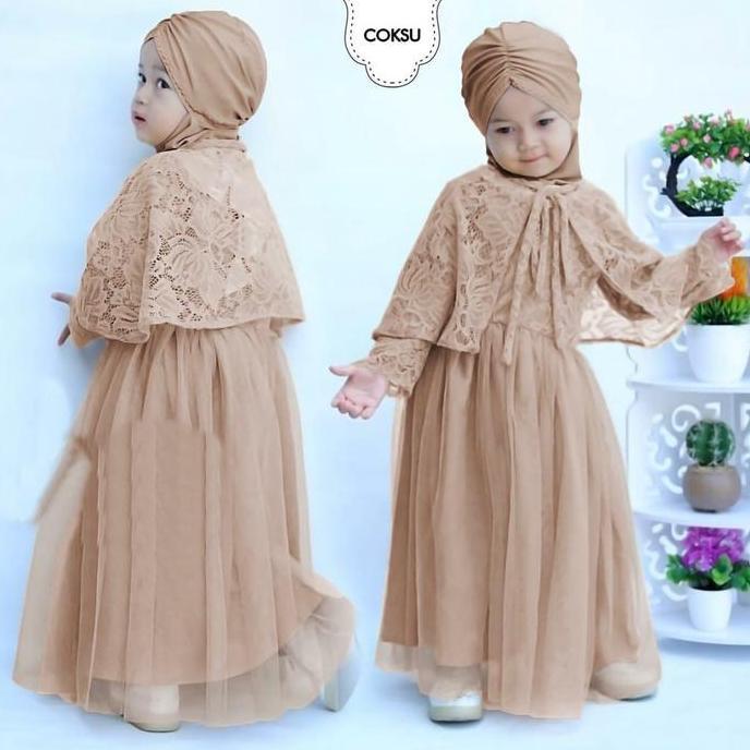 Kirimya- Gamis Dress Brukat Anak (Tanpa Jilbab) Umur 2-5 Tahun Baju Gamis Anak Perempuan Muslimah Ga
