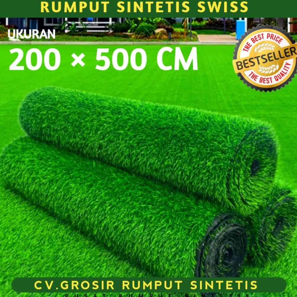 ARN KARPET RUMPUT SINTETIS 1 ROLL UKURAN 2X5 METER TIPE SWISS TEBAL 3 CM
