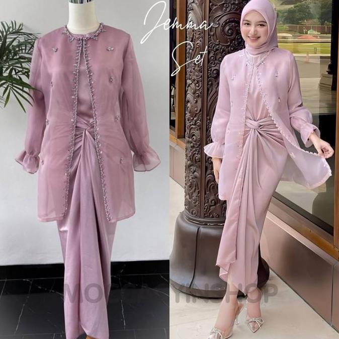 ONE SET JEMMA ORGANZA TERMURAH READY JUMBO SETELAN KONDANGAN WANITA KEKINIAN GAUN PESTA REMAJA BAJU 