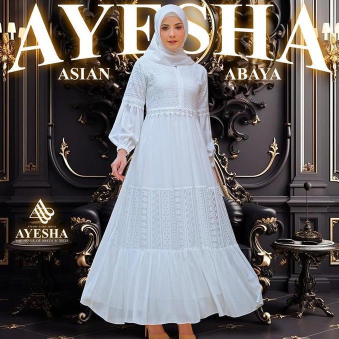 AYESHA Gamis Putih Brukat Wanita Mewah Elegan Terbaru 048