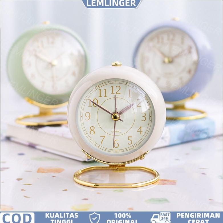 [LEMLINGER] Jam Weker Meja Belajar Alarm Aesthetic Retro Style Elegan Vintage  Lucu Premium Lengkap 