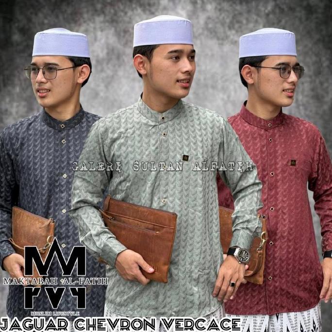 ALFATIH - baju koko sultan vercace Kemko Sultan embos jaguar koko pria Katun Putih Navy Hitam motif 