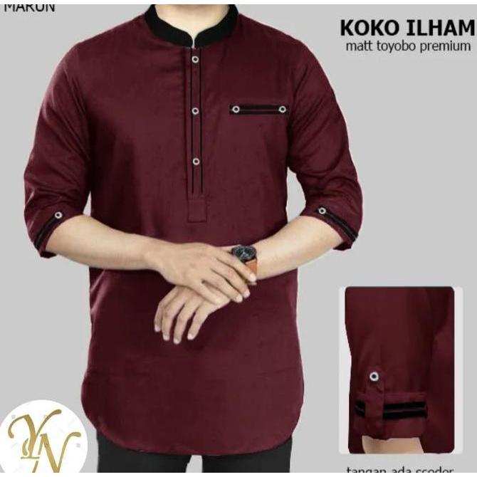 KOKO ILHAM Baju Koko Muslim, Baju Koko Qurta Pria, Baju Koko Pria, Bahan TOYOBO. Tersedia Size S, M,