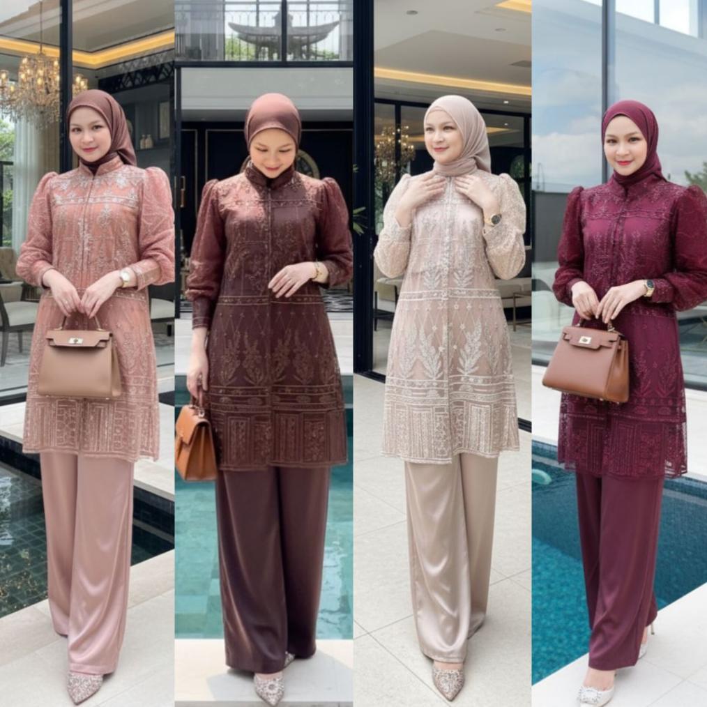 PROMO GYORA PREMIUM INNER OUTER KONDANGAN SETELAN WANITA SAKURA ONE SET MOTIF TILE BROKAT TUNIK PEST