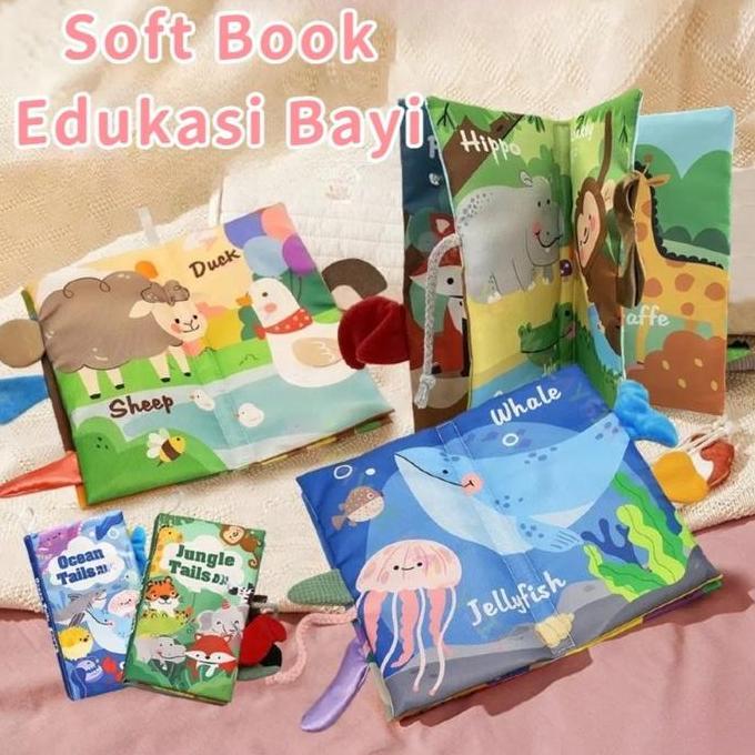 FERNOREN Buku Kain Edukasi Anak Usia Dini/buku Ekor Kunyah 3D Antisobek Untuk Usia 0-3 Tahun, Mainan
