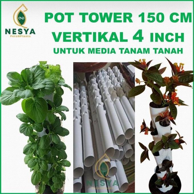 Growing Tower Vertikal Garden 1,5 Meter Pot Paralon - Pot Tanaman Vertikal Kualitas Terbaik Harga Te
