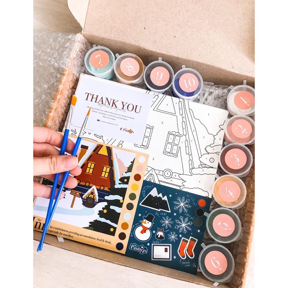 Paint By Number Inn | ByPainters | Painting Set | 20x20cm Kanvas & 10 Akrilik | Kit Melukis