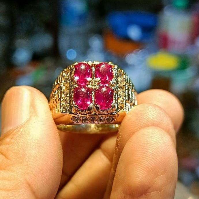 Batu cincin merah Siam Ros empat mata ring alfaka super Delima