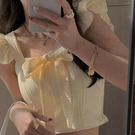 BELANJA SEKARANG COMFIT - UND499 - Atasan Wanita Lengan Balon Model Kerut Tali Depan Pita Bahan Adem