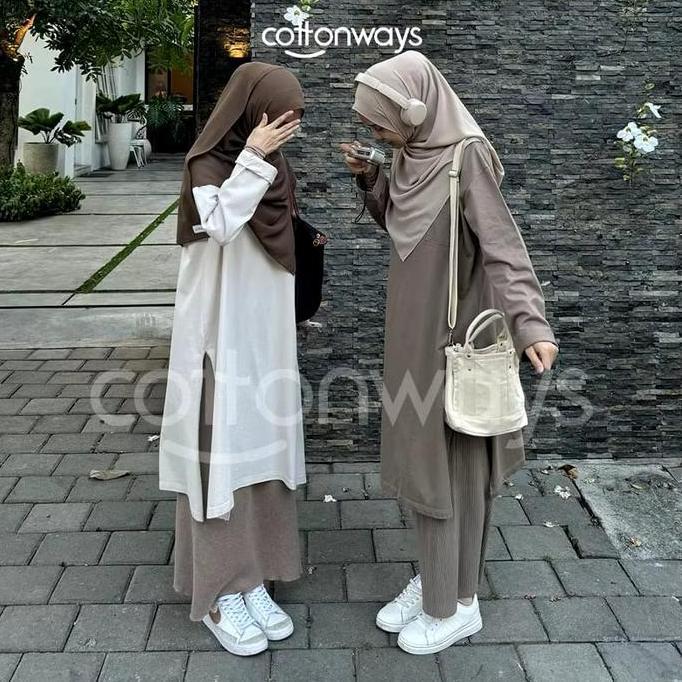 COTTONWAYS Tunic Oversized T-Shirt Kaos Tunik Katun Oversize Panjang Muslim Wanita untuk Ramadhan da