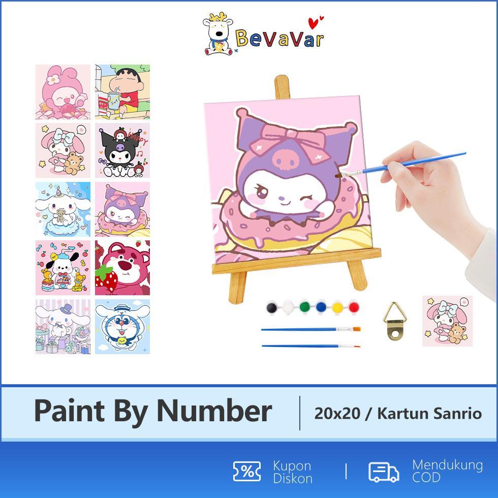 BEVAVAR Paint by Number Kartun 20X20  DIY Kanvas Lukis Anak Set Canvas Paint by Number