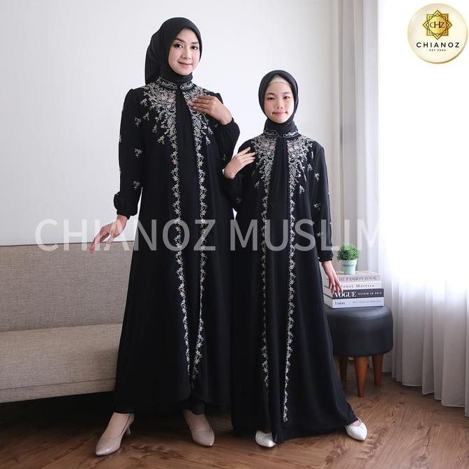 CHIANOZ Gamis Putih Couple Ibu & Anak Rossa Dress  Renda Baju Lebaran Umroh Haji Manasik Pesta Akad 