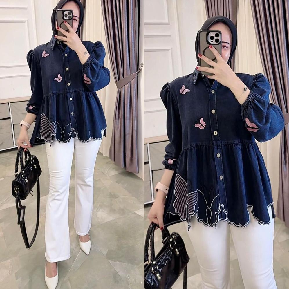 DISKON KEMEJA JEANS DENIM BORDIR ZARA PREMIUM