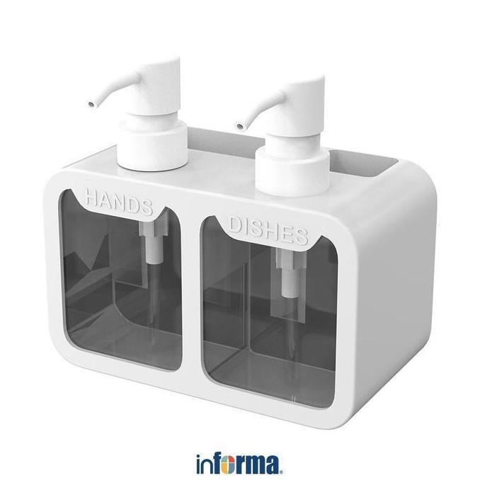 Informa Eri Dispenser Sabun Cair Double Dengan Spons - Putih Wadah Sabun Tempat Sikat Organizer Cuci
