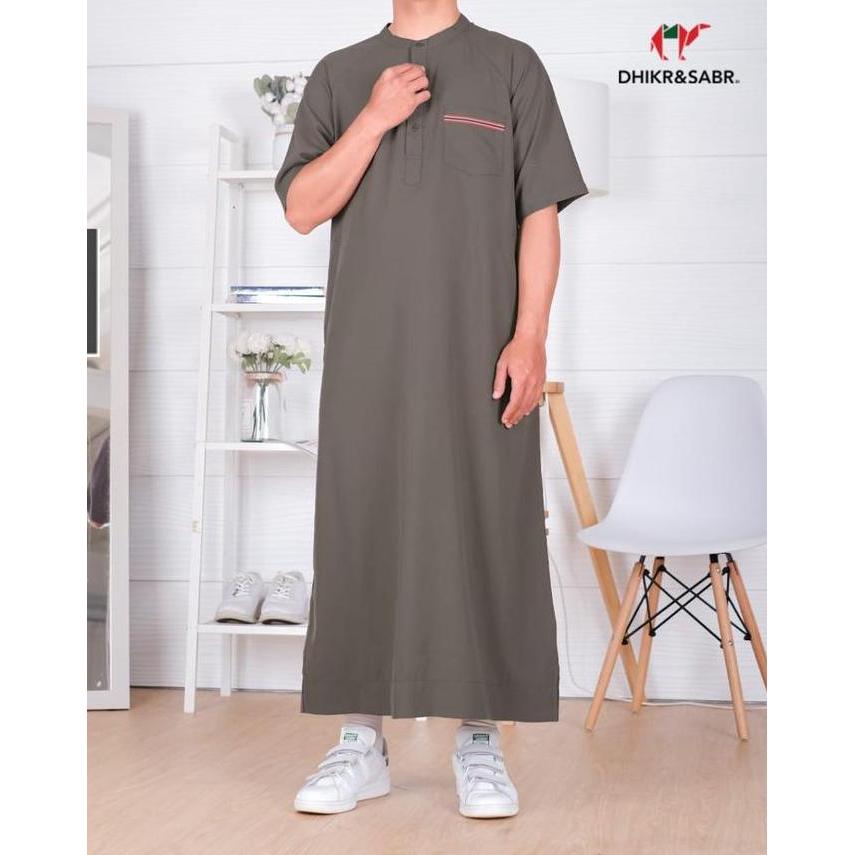 Gamis Jubah Pria Koko Kurta Laki-Laki Lengan Pendek Dhikr & Sabr