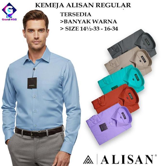 Termurah / Hot Sale Alisan Kemeja Pria Polos Regular Lengan Panjang Baju Atasan Kerja Cowo Alisan Fo