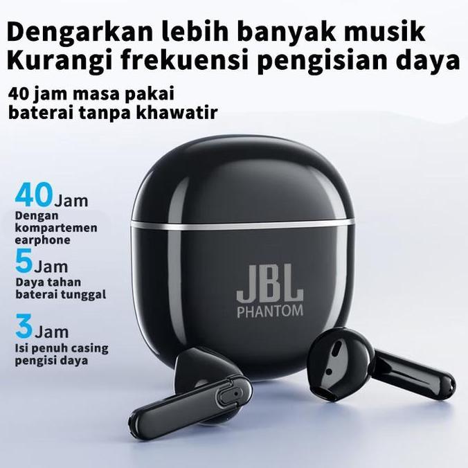 JBL  5Black TWS NEW Bluetooth Earphone Headphone Tahan Lama Suara Bass Dalam Ster Dengan Kontrol Sen