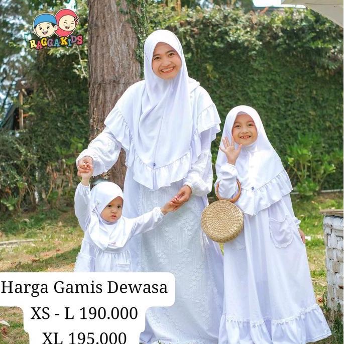 Gamis putih polos dewasa Raggakids | baju putih sarimbit | Baju muslim putih perempuan dewasa