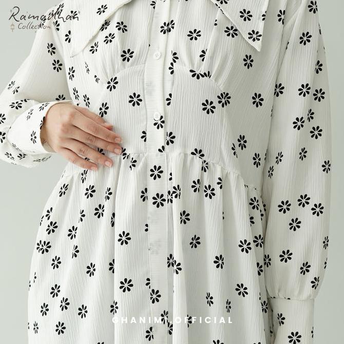 Ghanimi - Nadira Dress / Gaun Motif Bunga Fit Flowy / Gamis Panjang Wanita / Dress Muslimah Kekinian