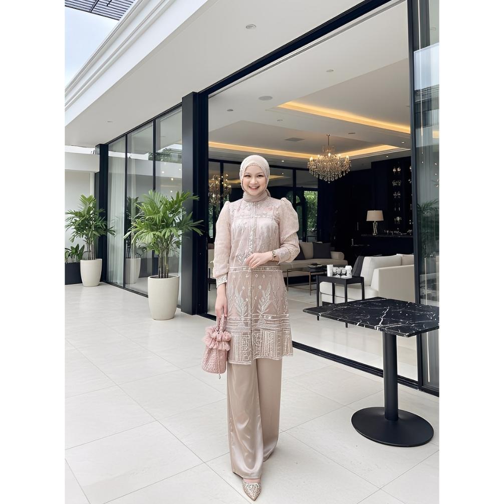 Discount GYORA PREMIUM INNER OUTER KONDANGAN SETELAN WANITA SAKURA ONE SET MOTIF TILE BROKAT TUNIK P