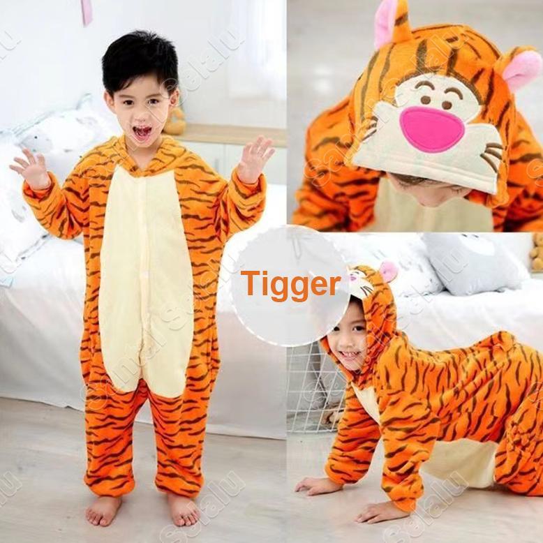 Kostum Onesie Kigurumi Kartun Anak Anak Dewasa: Dino, Unicorn.Cow, Stitch Piyama Cosplay Bahan Lembu