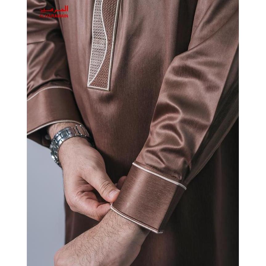AL Haramain Jubah / Gamis Pria Remaja & Dewasa Slimfit Resleting Bordir (LGH 001) | Coklat Tua | Cok