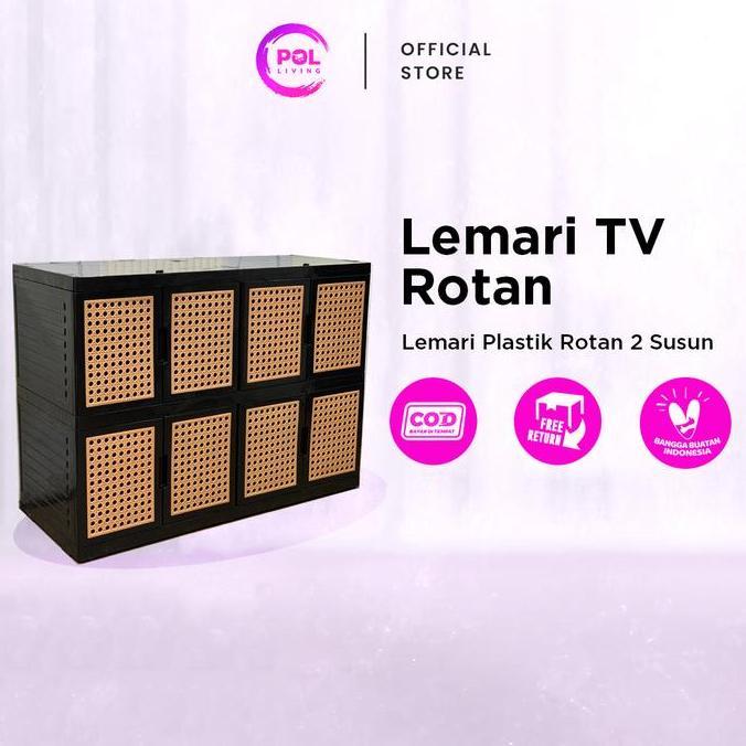 POL - Lemari TV Serbaguna Rotan Plastik 2 Susun
