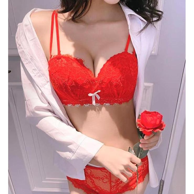 Yuksist- Set( Bra+Celana Dalam) Bra Wanita Push Up Tanpa Kawat Motif Bh Floral Bunga Pakaian Dalam W