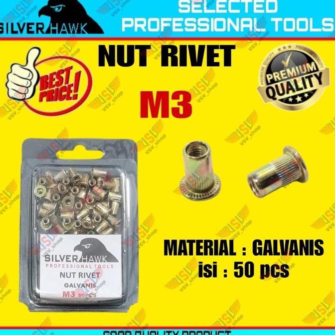 Yukbisa- Rivet Nut M3 Galvanis/Aluminium Mur Rivet Tanam Rifnut Nutsert