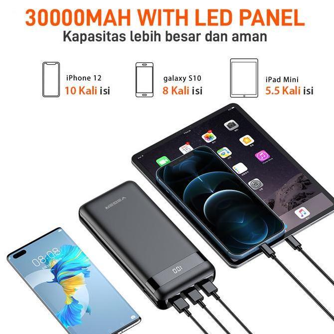 Lansungkirim- Veger Powerbank V31 30000Mah 3 Ports Usb Output 2.4A Indicator Led Digital Display Rea