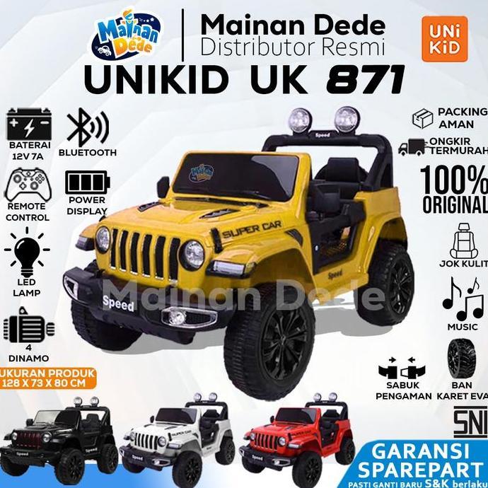 Lansungkirim- Mainan Mobil Aki Anak Jeep Rubicon Unikid Uk 871 Ban Karet Jok Kulit