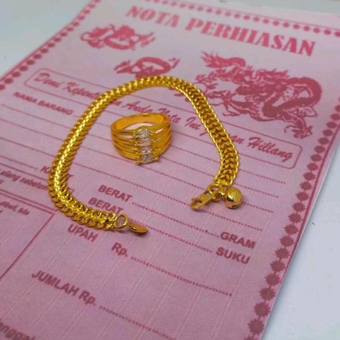 Gasajasii- Gelang Tangan Tikar Polos Free Cincin Terbuat Dari Coin Asli Anti Luntur Emas Perhiasan W