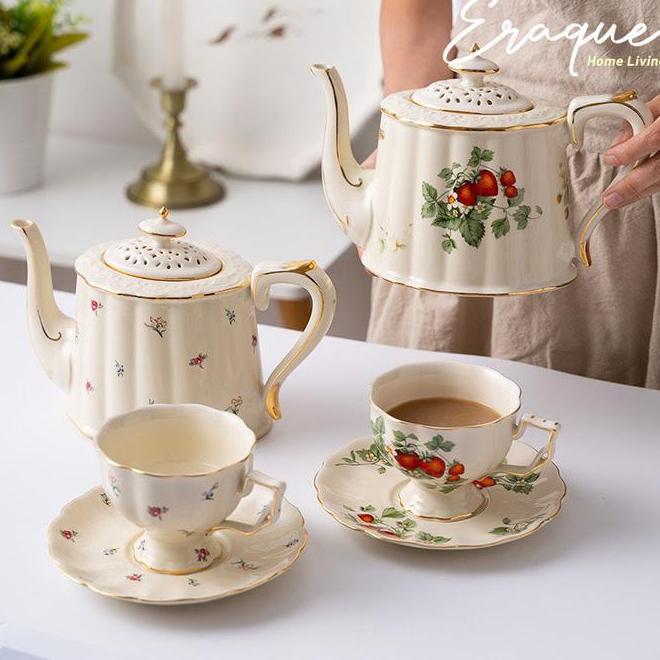 Lourdes Tea Pot Set Teko Cangkir Teh Keramik Eropa C Aesthetic