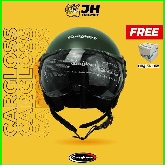 Helm Cargloss YR Hijau Army (Half Face/Helm Retro/Classic/Klasik)
