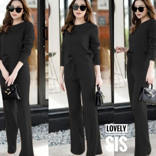 Pik One Set Knit Queena Setelan Fashion Wanita Pakaian Setcel Rajut Bahan