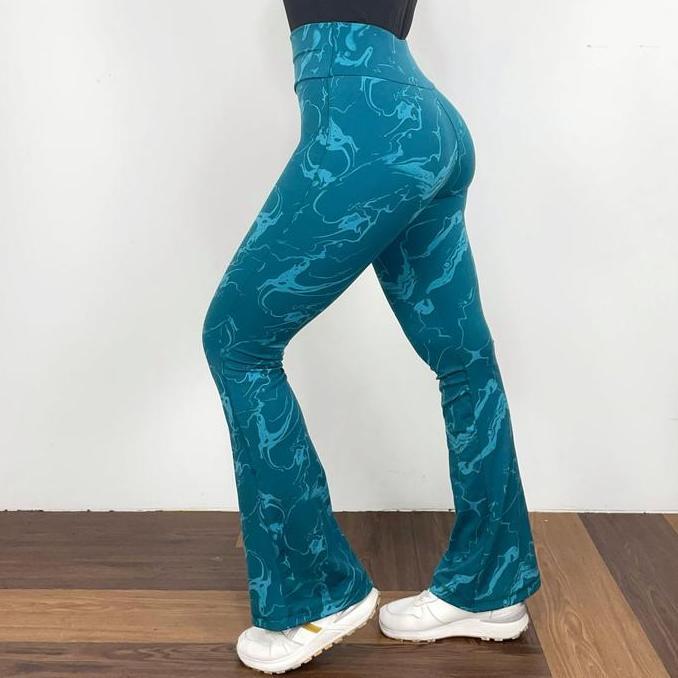 Shiftx- Kadens Sport Celana Legging Motif Flare Legging Panjang Olahraga Yoga Sport Gym Celana Cutbr