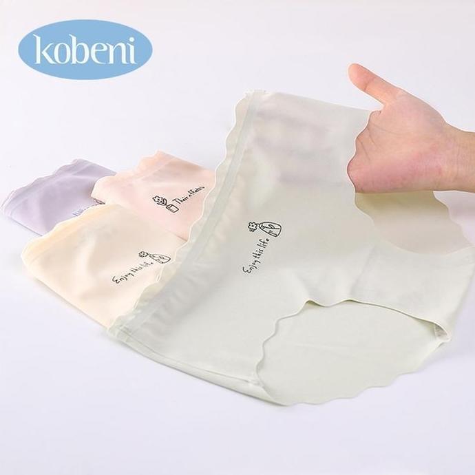 (Indonesia Stock) KOBENI Celana Dalam Seamless Wanita Benang Sutra Es Mid Waist Cd Wanita Mulus Tanp