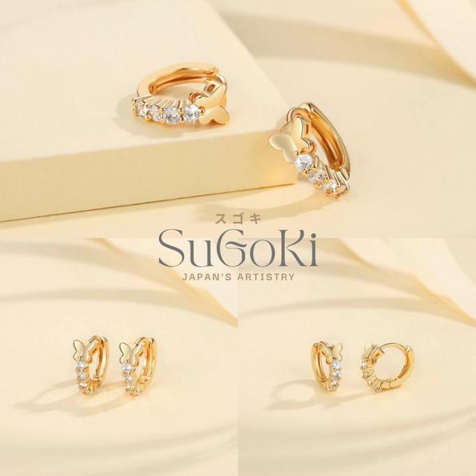 Gasajasii- SugokiA-23 Jewelry Anting Kupu Kupu Perempuan Tidak Karat Titanium Permata Perhiasan Anti