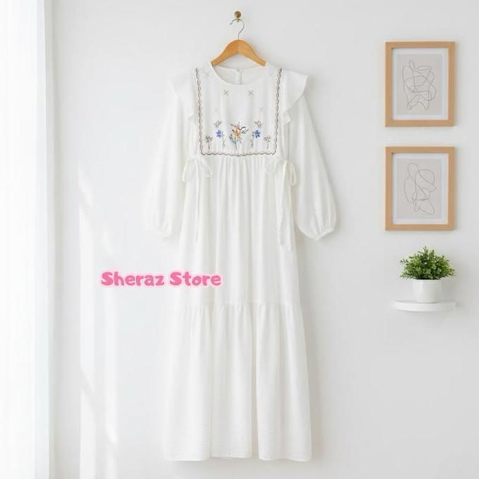 Cherika S M L XL XXL 5L Gamis Dress Polo Linen Bordir Wanita Terbaru Kekinian Jumbo Ld 140 130 120 P