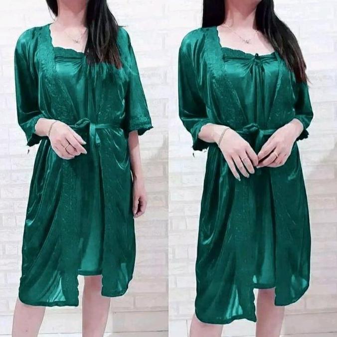 Baju tidur lingerie  kimono tricot Satin  XXL / JUMBO Wanita Dress
