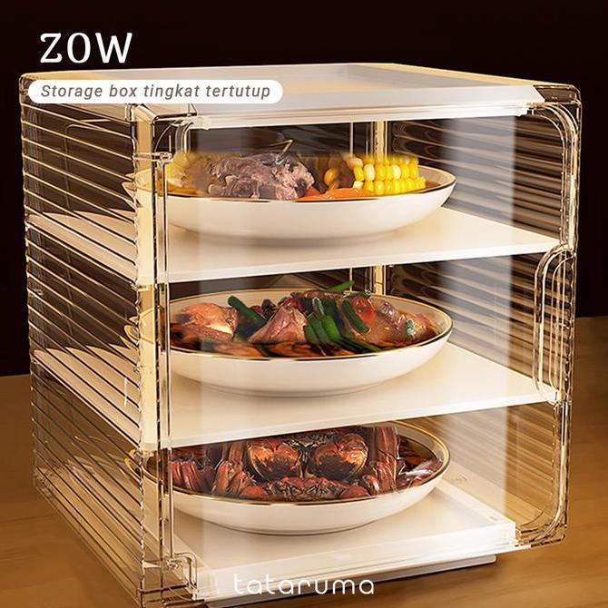 ZOW - Food Storage Tertutup Tempat Sayuran Lauk Tingkat Susun Bebas Debu Hemat Tempat