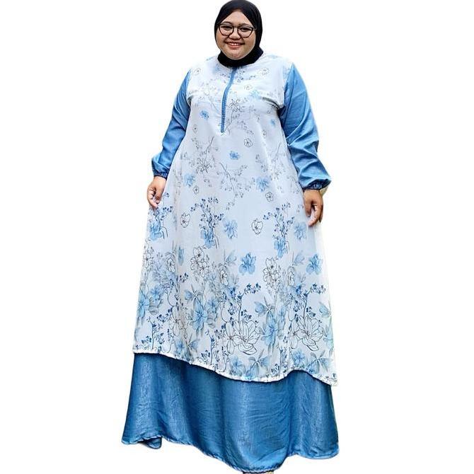 Zeba | Masayu Gamis 2 Layer Jumbo LD 120 130 140 150 Ceruti Sabrina Silk Gaun Dress Lebaran Mewah