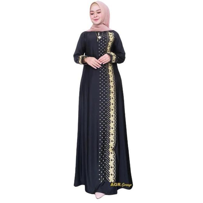 GAMIS JERSEY LIVINA BUSUI BORDIR ASLI RATU SENJA BAJU DRESS MUSLIM Fit Melar Wanita Mewah Hitam Dewa