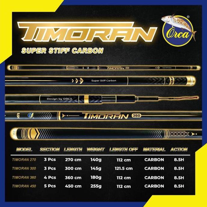 Joran Pancing  Tegek 8.5H Orca Timoran Bahan Carbon 270-450
